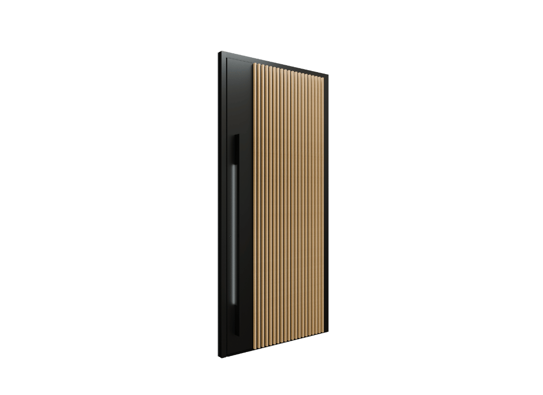 KOBBE Pivot-Haustür — Holz-Aluminium-Optik mit Lamellen