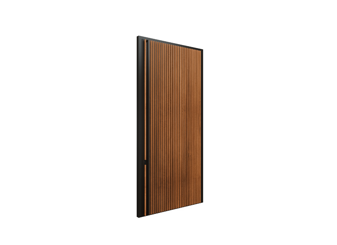 KOBBE Pivot-Haustür — Holz-Optik mit Lamellenstruktur